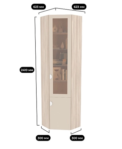 Шкаф угловой книжный со стеклом LG247 с подсветкой