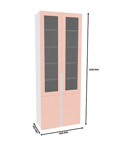 Шкаф книжный со стеклом, фасады в эмали LE214S