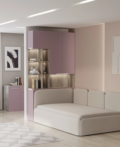 Шкаф двухдверный с фальш стенкой и нишей с подсветкой, фасады в эмали LE212.3