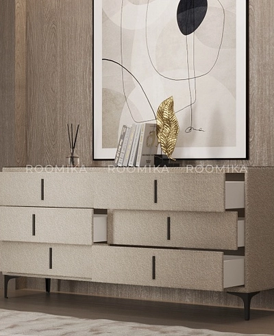 Комод мягкий, стекло прозрачное, ножки черные ГРЕЙС786