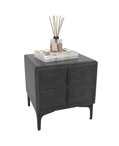 Тумба прикроватная мягкая, стекло прозрачное, ножки черные ГРЕЙС752