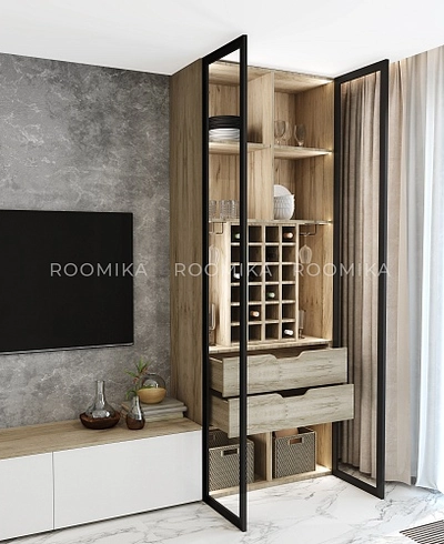 Шкаф-бар со встроенными ящиками с подсветкой R217