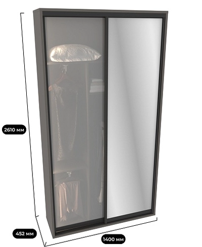 Шкаф-купе ХG140.45-3, профиль INTEGRO, фасад зеркало серебро/стекло Сатинато белое