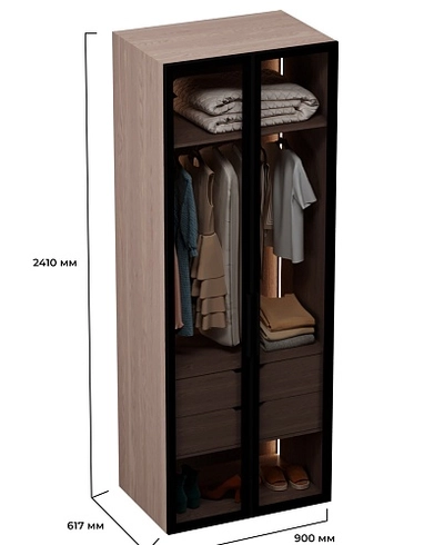 Шкаф для спальни с двумя ящиками и штангой с подсветкой R210.60-2