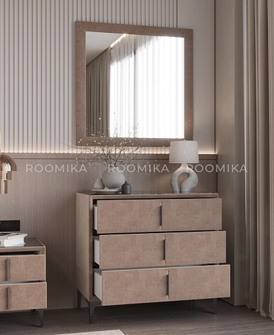 Комод мягкий, стекло прозрачное, ножки черные ГРЕЙС793