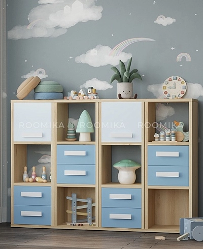 Cтеллаж сквозной книжный на 12 ниш с фасадами и ящиками E803 4 шт