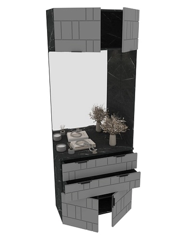 Тумба с зеркалом и комодными ящиками, фрезерованные фасады в эмали LE421 L/R