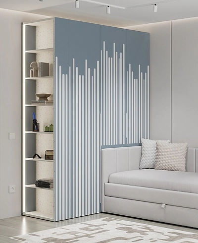 Шкаф двухдверный с фальш-стенкой и раздвижжными дверьми, фрезерованные фасады в эмали LE205 L/R