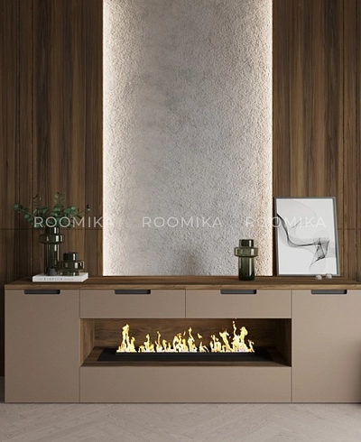 Тумба ТВ навесная с электрокамином, фасады в эмали LE550.450