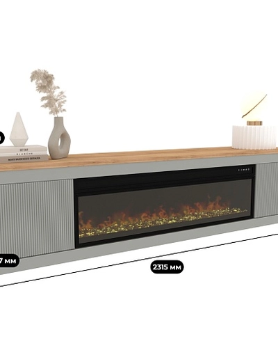 Тумба ТВ напольная с электрокамином, фрезерованные фасады в эмали LE546