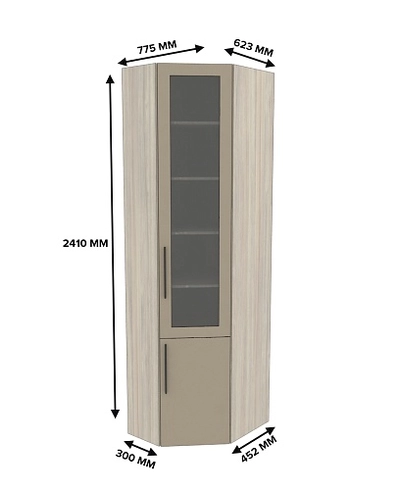 Шкаф угловой книжный со стеклом разносторонний L247.44 L/R