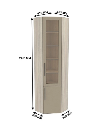 Шкаф угловой книжный со стеклом L247 с подсветкой