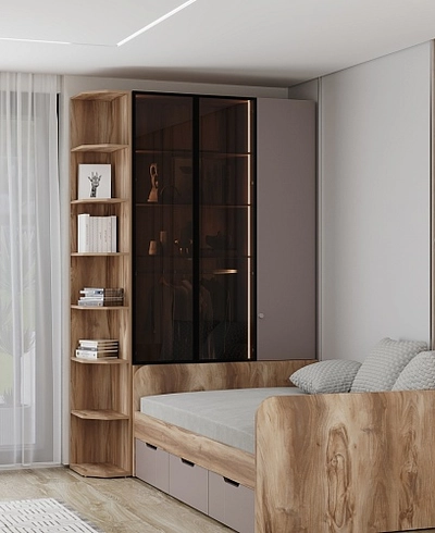 Шкаф трехдверный со стеклом в профиле с подсветкой LF212.4-120 L/R