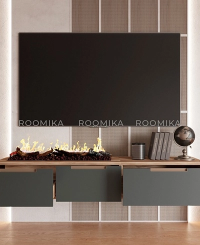 Тумба ТВ навесная с электрокамином, фасады в эмали LE548.451