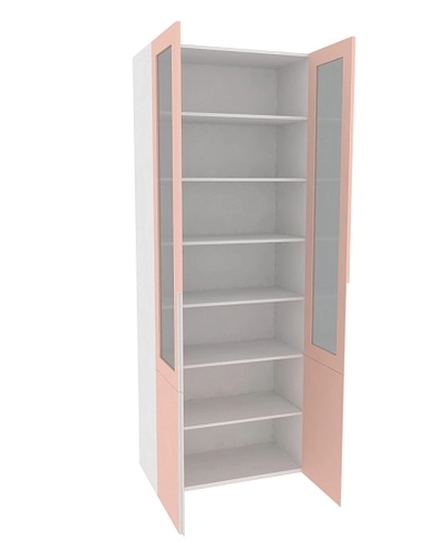 Шкаф книжный со стеклом, фасады в эмали LE214S