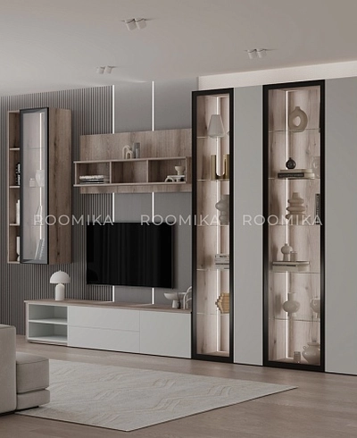 Шкаф со стеклянными фасадом полки стекло с подсветкой R220.1