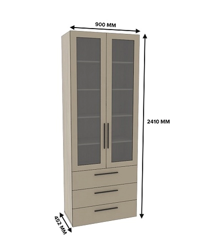 Шкаф книжный с тремя ящиками со стеклом L213S