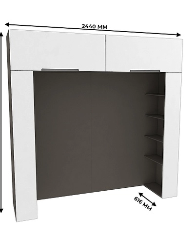 Ниша для кровати с секциями, фасады в эмали LE407.60