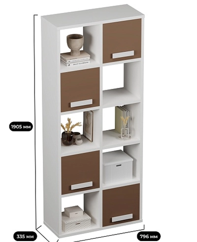 Стеллаж сквозной книжный на 10 ниш с ящиками с фасадами E810