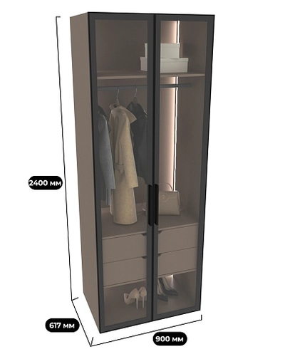 Шкаф для спальни с двумя ящиками и штангой с подсветкой R210.60-2