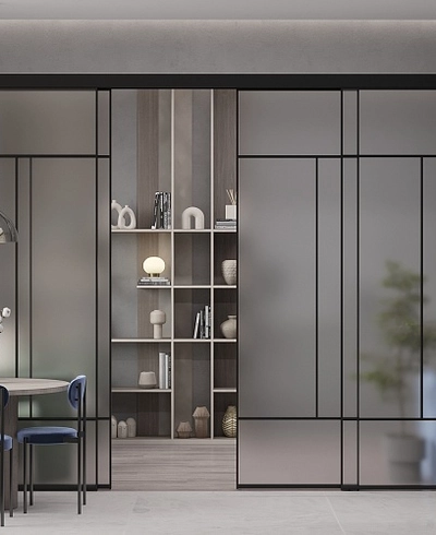 Раздвижная перегородка-купе из матового стекла для кухни GRACE 24