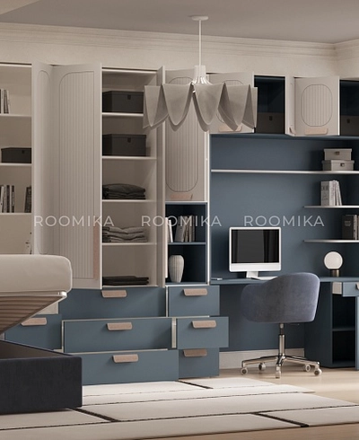 Шкафная группа для детской комнаты, фрезерованные фасады в эмали Лацио 206