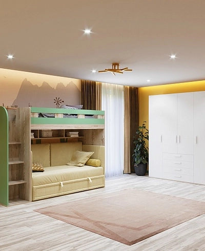 Кровать двухъярусная с раздвижным диваном для мальчика