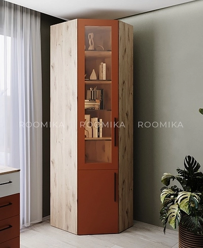 Шкаф угловой книжный со стеклом разносторонний с подсветкой L247.44 L/R