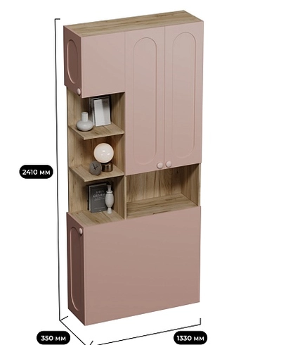 Шкаф двухдверный с фальш стенкой и нишей, фрезерованные фасады в эмали LE212.3