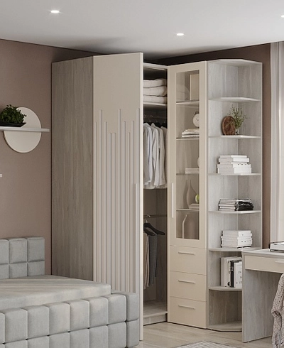 Шкаф со складными дверьми и фальш панелью, фрезерованные фасады в эмали LE206 L/R