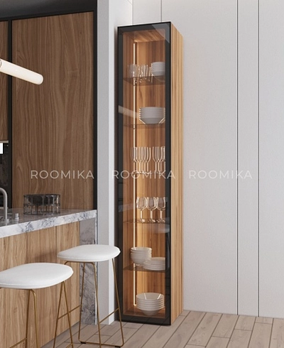 Шкаф со стеклянными фасадом полки стекло с подсветкой R220.1