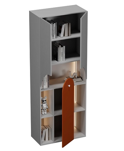 Стеллаж для книг с подсветкой, фрезерованные фасады в эмали LЕ253.44 L/R