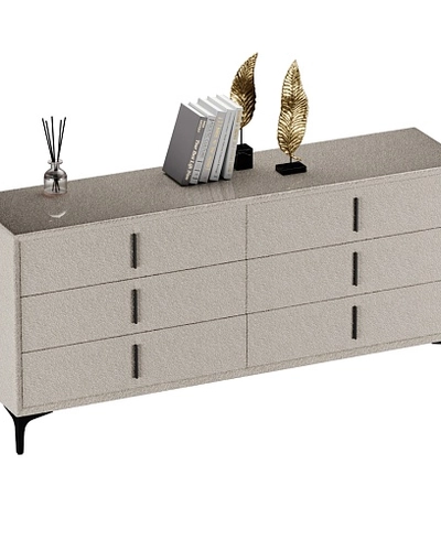 Комод мягкий, стекло прозрачное, ножки черные ГРЕЙС786