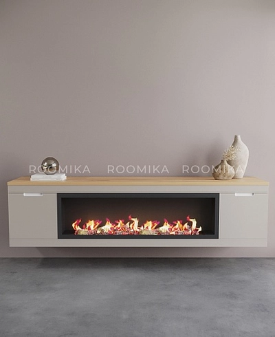 Тумба ТВ навесная с электрокамином, фасады в эмали LE546.451