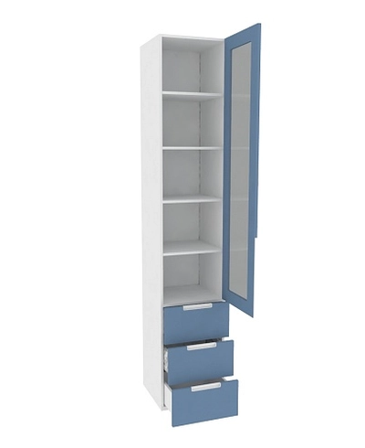 Шкаф книжный с ящиками со стеклом, фасады в эмали LE223S