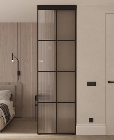 Стеклянная перегородка для зонирования квартиры студии, стекло Эстриадо GRACE 12