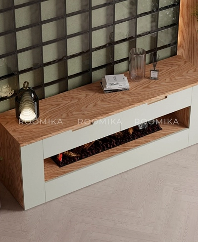 Тумба ТВ навесная с электрокамином, фасады в эмали LE551.450