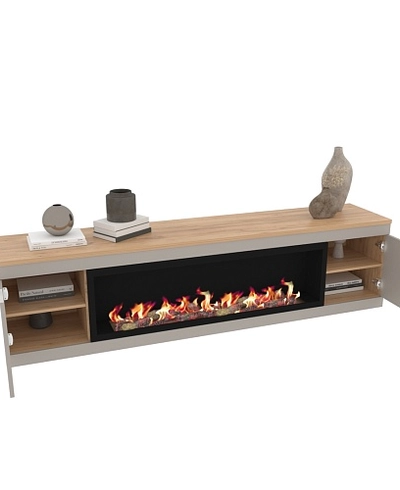 Тумба ТВ навесная с электрокамином, фасады в эмали LE546.451