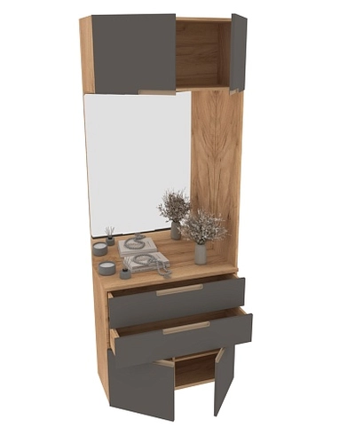 Тумба с зеркалом и комодными ящиками, фасады в эмали LE421 L/R