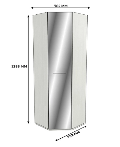 Шкаф угловой равносторонний с зеркалом, фасады МДФ CG-218Z L/R