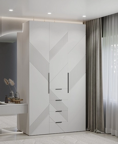 Шкаф трехдверный с ящиками узкий, фрезерованные фасады в эмали LE203.44