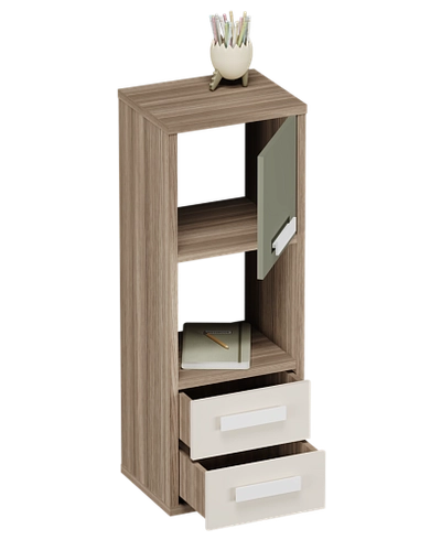 Cтеллаж сквозной книжный на 3 ниши с фасадом и ящиками E803