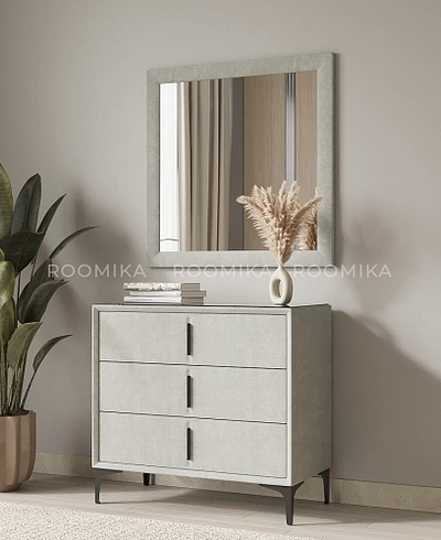 Комод мягкий, стекло прозрачное, ножки черные ГРЕЙС793