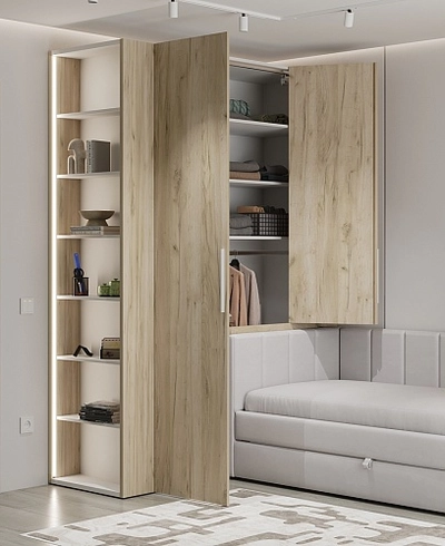 Шкаф двухдверный с фальш-стенкой и раздвижжными дверьми L205 L/R