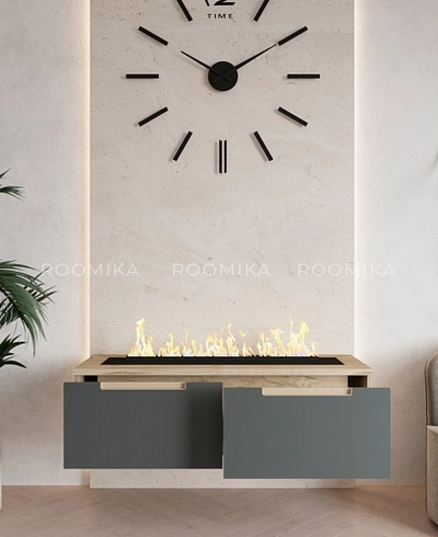 Тумба ТВ навесная с электрокамином, фасады в эмали LE548.451