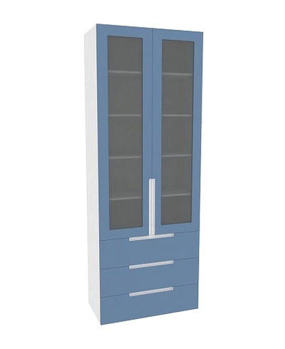 Шкаф книжный с тремя ящиками со стеклом, фасады в эмали LE213S