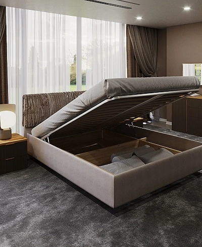 Кровать двуспальная Колибри с прикроватными тумбами с фрезеровкой