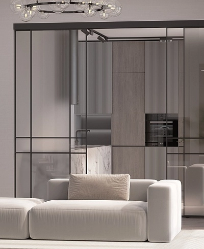 Сатинированная перегородка для спальни, стекло прозрачное и Сатинато GRACE 8