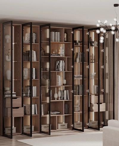 Шкаф-стеллаж со стеклянными фасадами с подсветкой R212