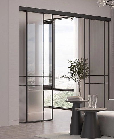 Сатинированная перегородка для спальни, стекло прозрачное и Сатинато GRACE 8